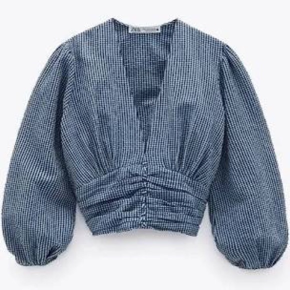 ZARA Gingham Scrunch Blouse - Picture 3 of 9